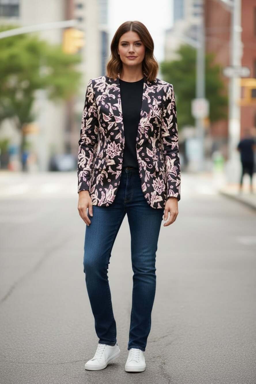 Rachel Zoe Floral Print Blazer Size Medium Black Pink White